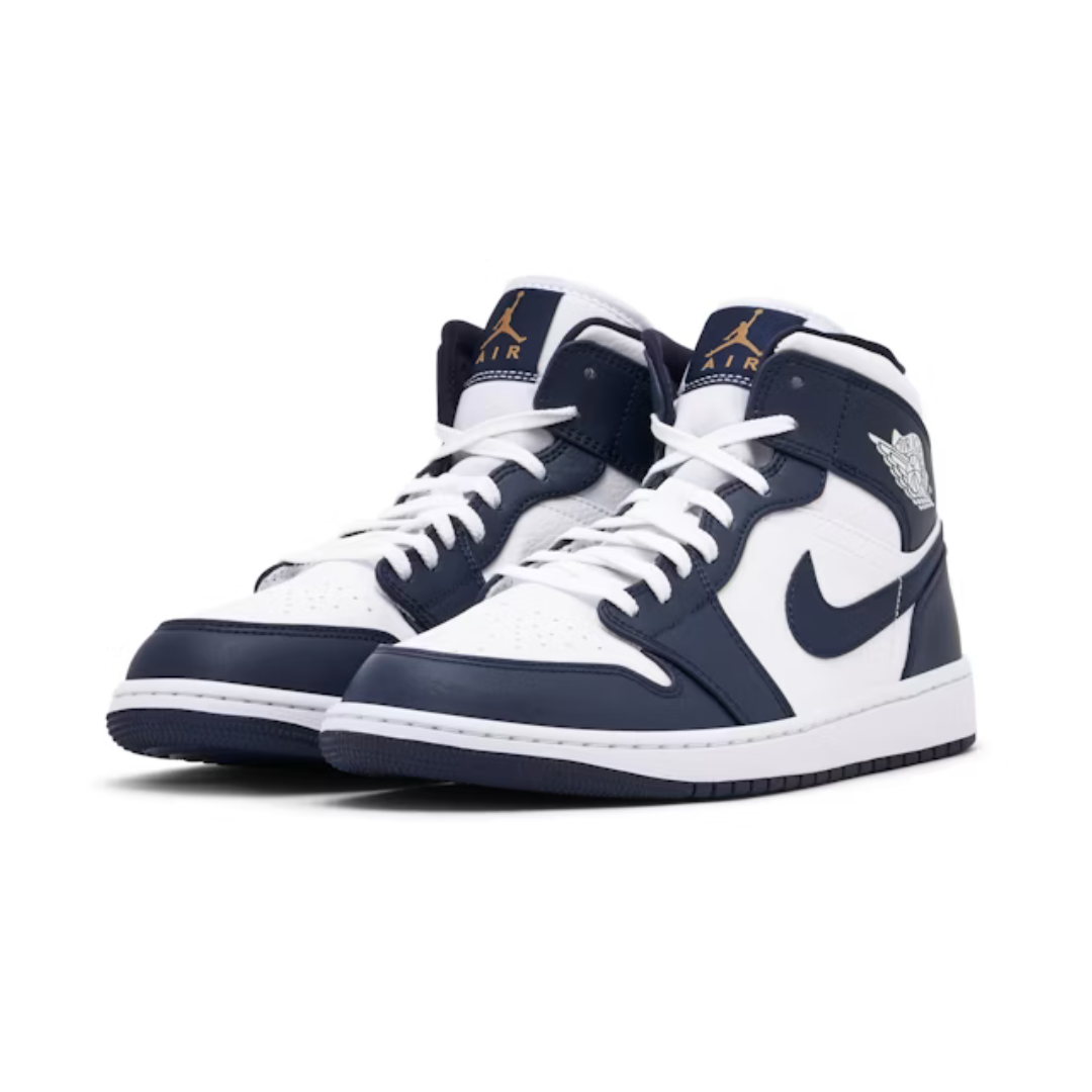 Air Jordan 1 Mid White Metallic Gold Obsidian